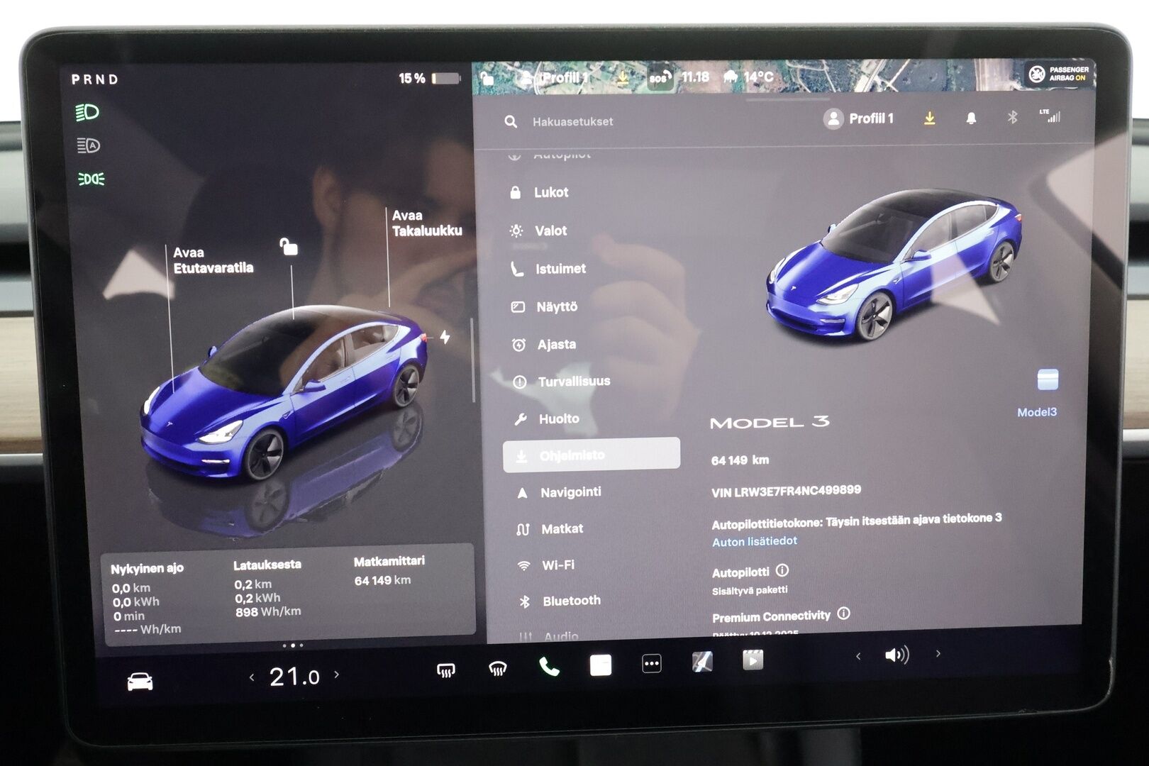 Tesla Model 3 2022 RWD * ILP / ACC / Lasikatto / Matrix-LED / P.Kamera / Muistipenkki / Premium Speakers / Navi / Kaistavahti / Keyless * - 1-om Suomi-auto - Osta nyt, maksa vasta ensi vuonna