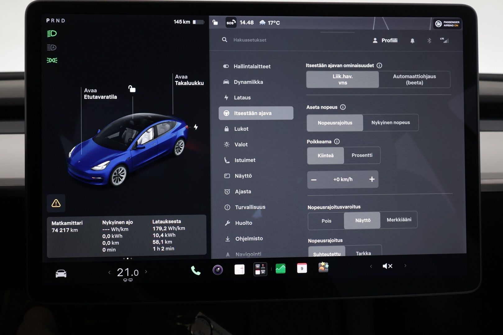 Tesla Model 3 2021 Long Range - | ACC | ILP | Koukku | Valkoiset nahat | Matrix | Premium Audio | Lasikatto | Muistipenkki | P.kamera | Lämm. ratti | 2x renkaat aluin | 