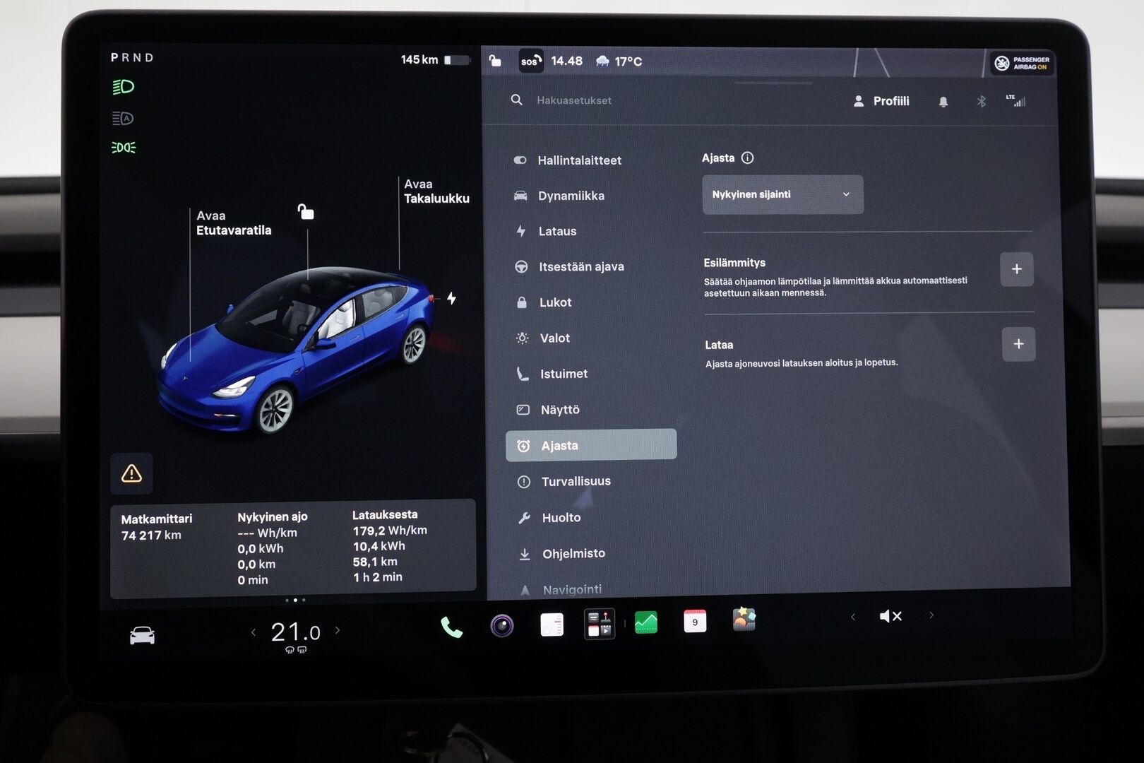 Tesla Model 3 2021 Long Range - | ACC | ILP | Koukku | Valkoiset nahat | Matrix | Premium Audio | Lasikatto | Muistipenkki | P.kamera | Lämm. ratti | 2x renkaat aluin | 