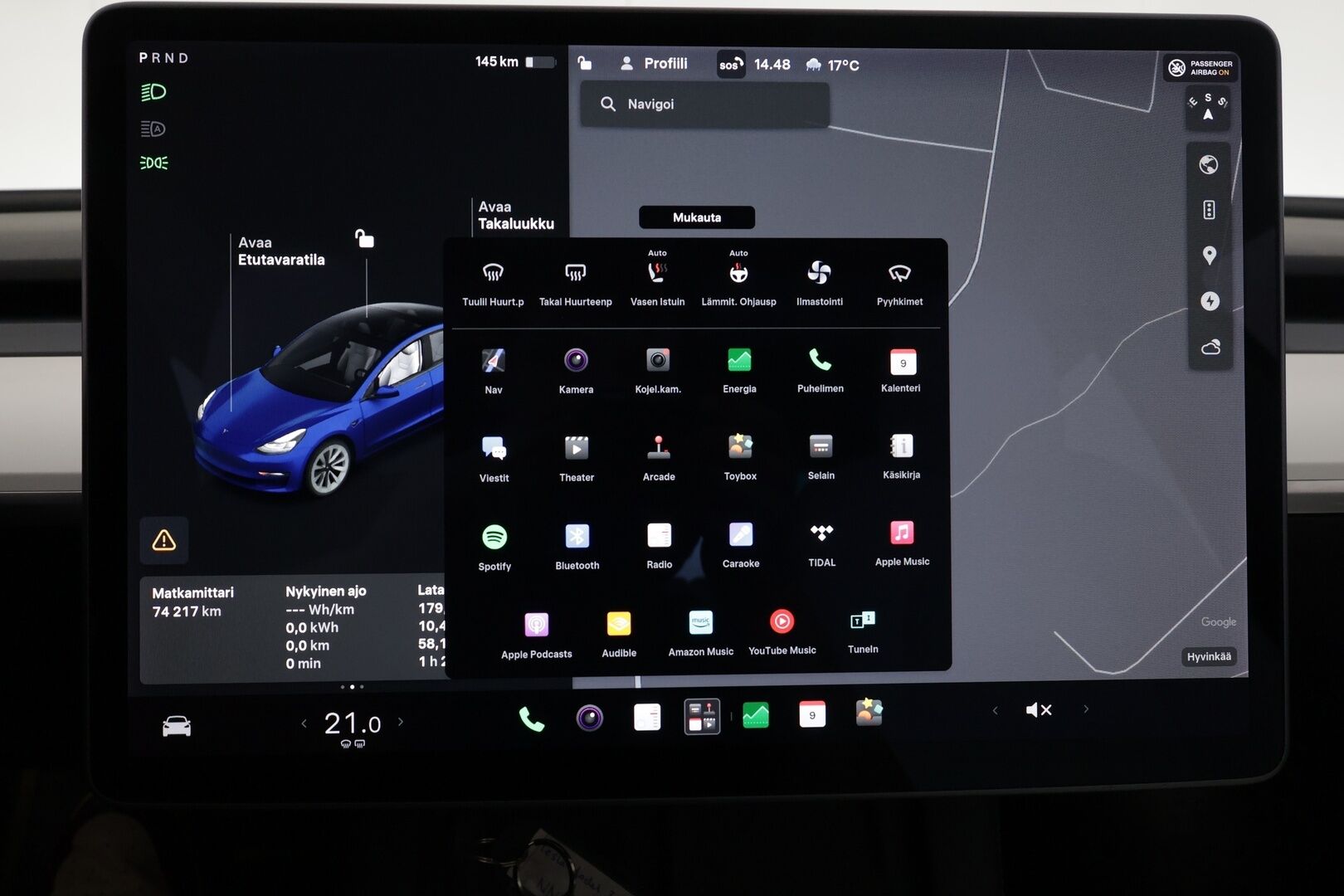 Tesla Model 3 2021 Long Range - | ACC | ILP | Koukku | Valkoiset nahat | Matrix | Premium Audio | Lasikatto | Muistipenkki | P.kamera | Lämm. ratti | 2x renkaat aluin | 