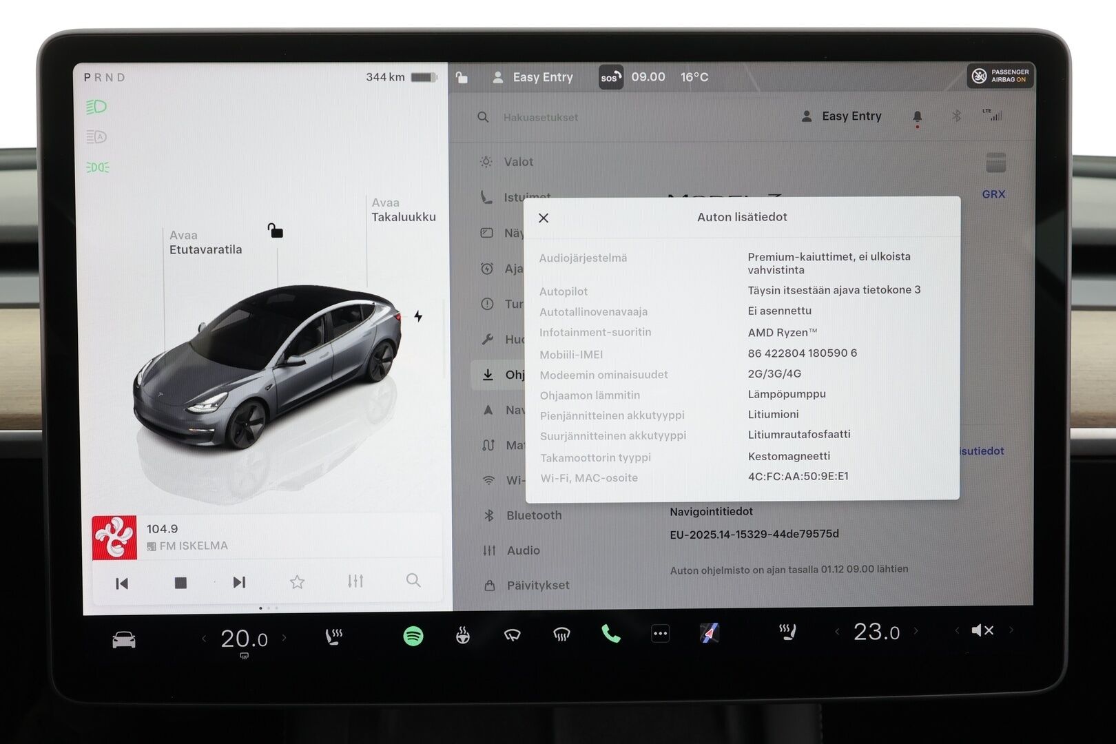Tesla Model 3 2022 Standard Range Plus * Lasikatto / ILP / ACC / Matrix-LED / Muistipenkki / P.Kamera / Navi / Kaistavahti / Keyless * - 2x Latauskaapelit - HULLU BLACKWEEK KORKOTARJOUS 2,49%