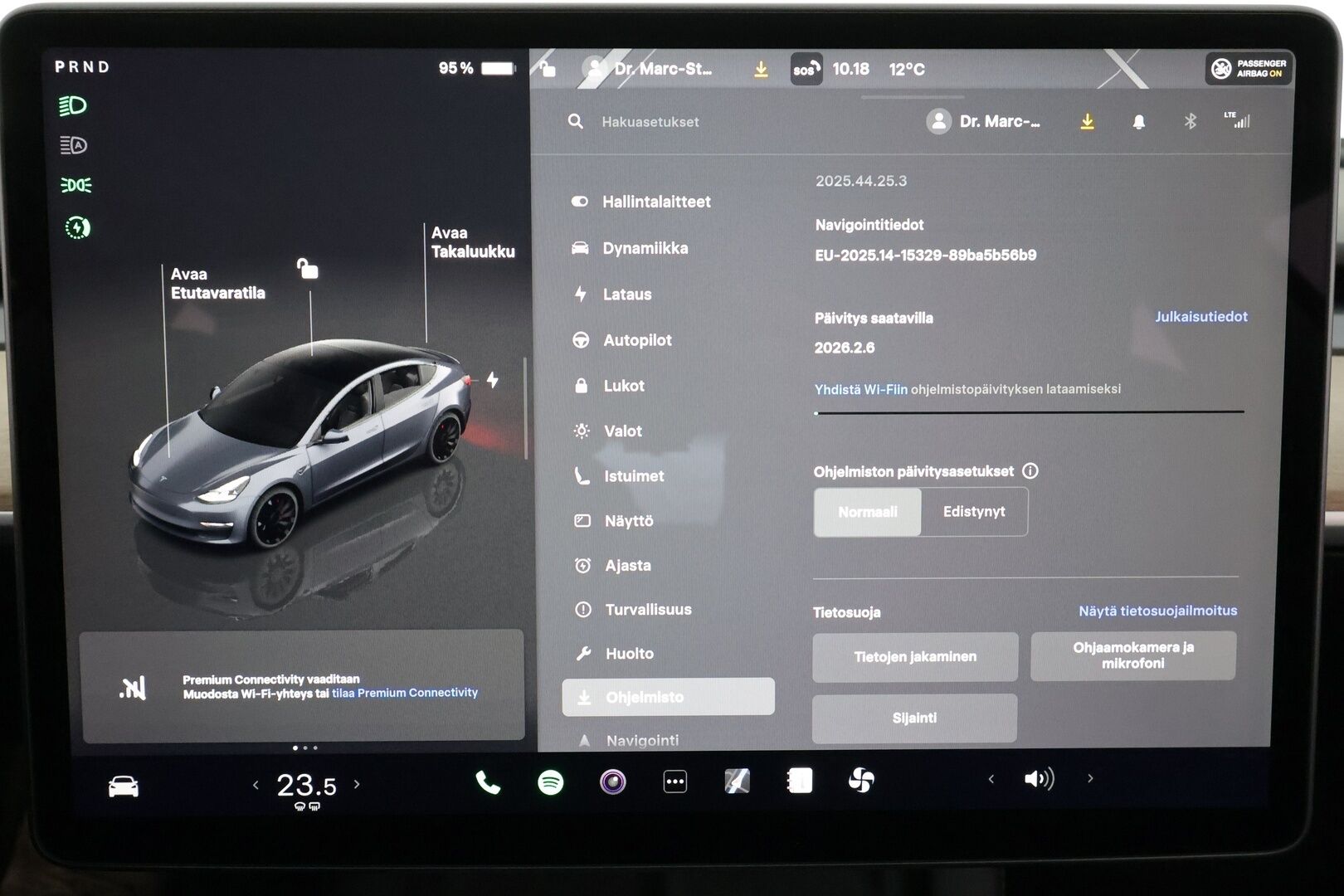 TESLA MODEL 3 2023 Performance * ILP / ACC / Lasikatto / Premium Audio / P.Kamera / Matrix-LED / Muistipenkki / Kaistavahti * - Akku kuntotarkastettu / 2x Latauskaapelit / Kahdet renkaat aluvanteilla