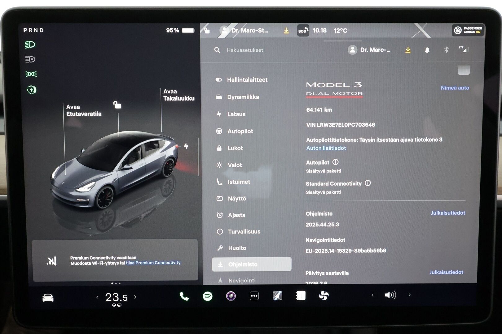 TESLA MODEL 3 2023 Performance * ILP / ACC / Lasikatto / Premium Audio / P.Kamera / Matrix-LED / Muistipenkki / Kaistavahti * - Akku kuntotarkastettu / 2x Latauskaapelit / Kahdet renkaat aluvanteilla