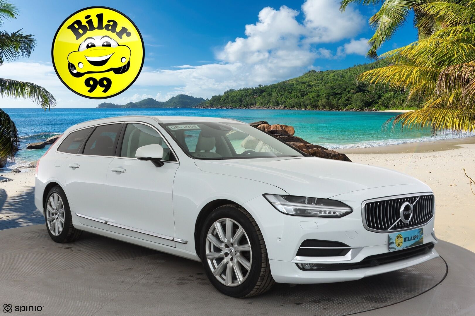 Volvo V90 2017 D4 AWD Inscription aut * ACC / Webasto / Full LED / P.kamera / Muistipenkki / Nahat / Navi / Keyless / Sähköluukku * - 2x Volvo Alut huippurenkailla / Merkkihuollettu / Crystal White - Metalliväri