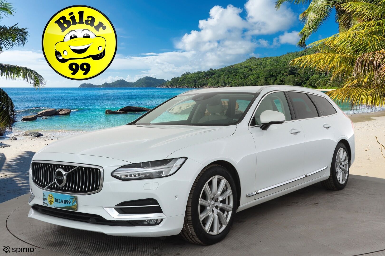 Volvo V90 2017 D4 AWD Inscription aut * ACC / Webasto / Full LED / P.kamera / Muistipenkki / Nahat / Navi / Keyless / Sähköluukku * - 2x Volvo Alut huippurenkailla / Merkkihuollettu / Crystal White - Metalliväri