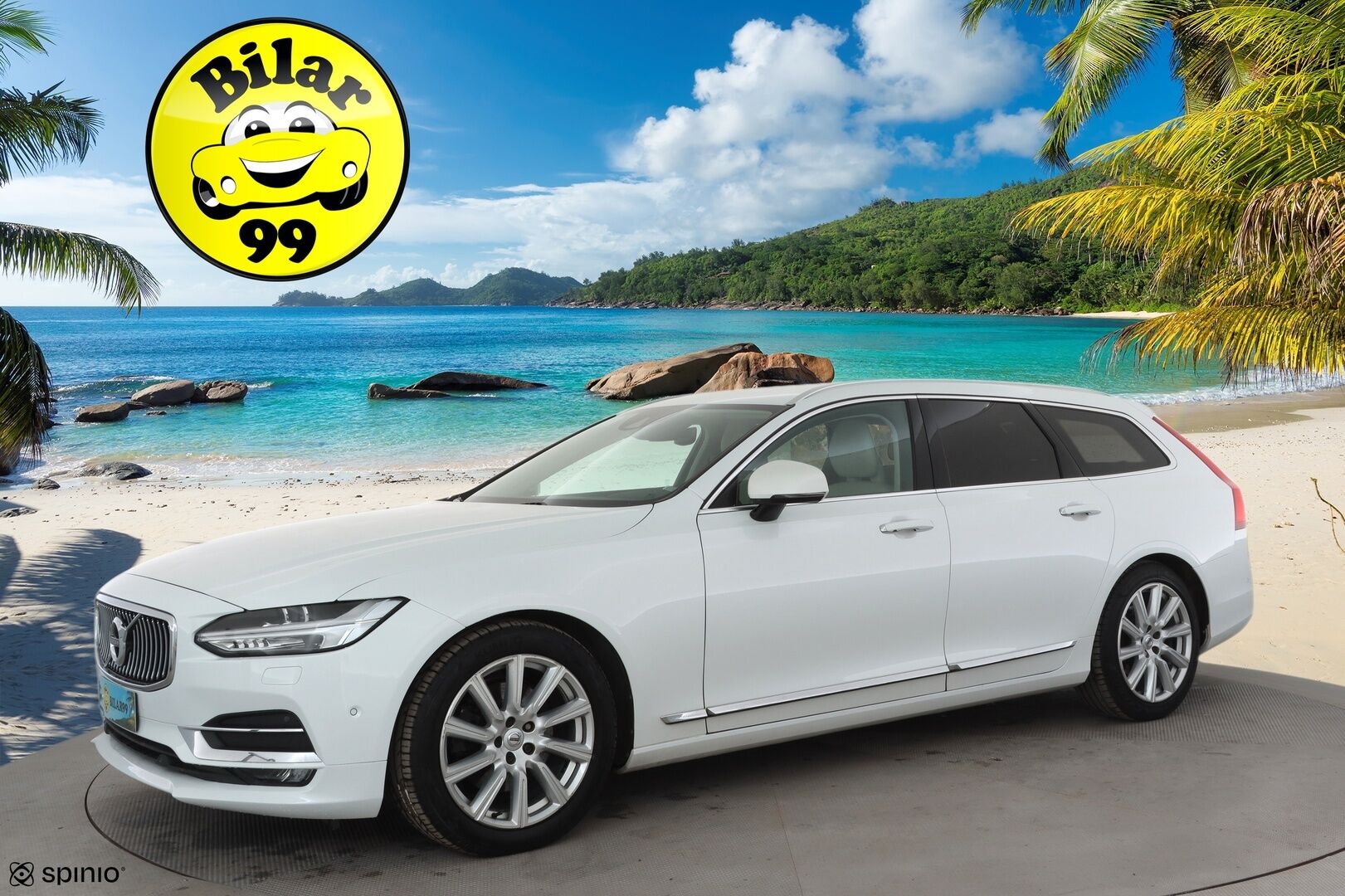 Volvo V90 2017 D4 AWD Inscription aut * ACC / Webasto / Full LED / P.kamera / Muistipenkki / Nahat / Navi / Keyless / Sähköluukku * - 2x Volvo Alut huippurenkailla / Merkkihuollettu / Crystal White - Metalliväri
