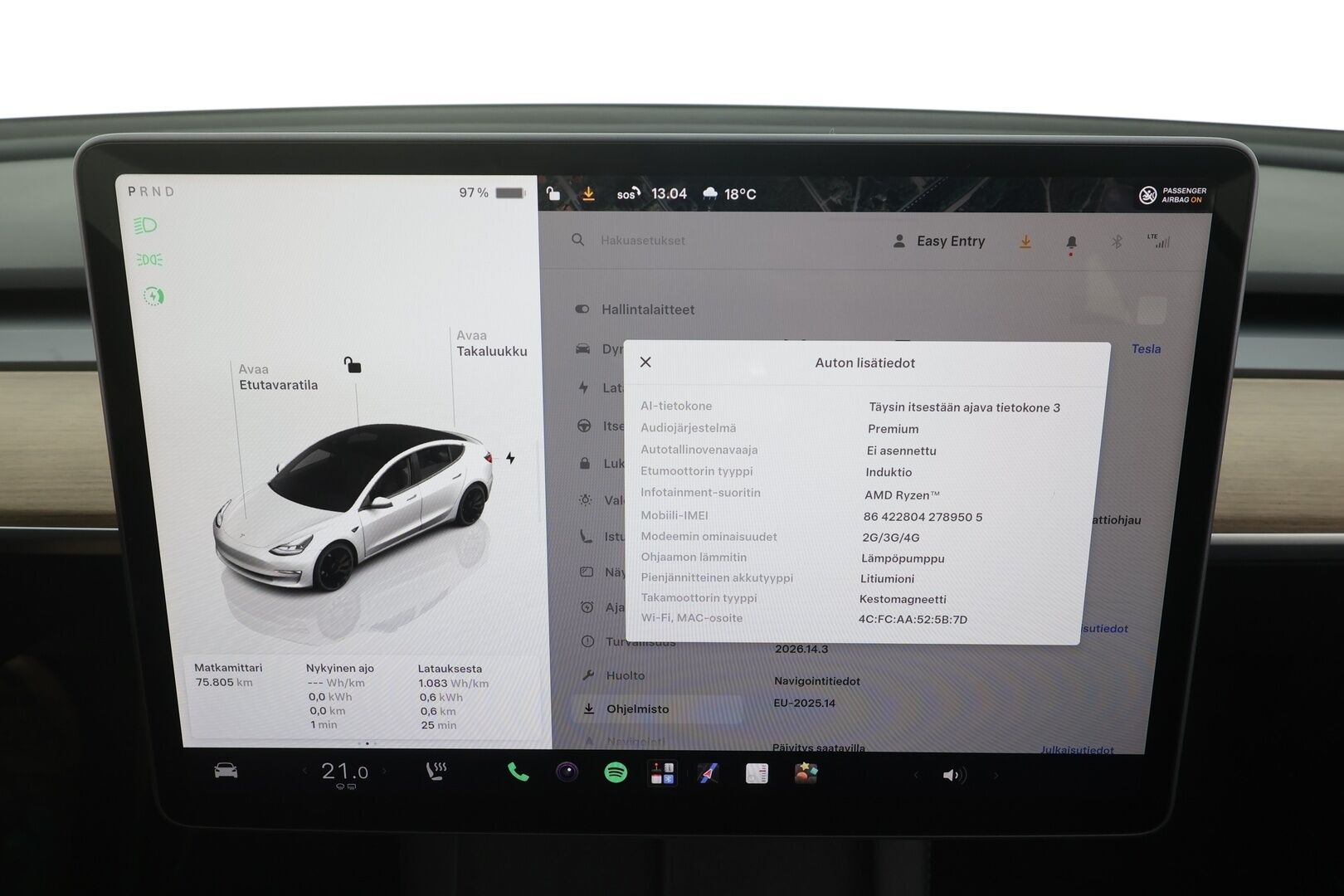 TESLA MODEL 3 2022 Performance Dual Motor - | ACC | ILP | Ryzen | Matrix | Lasikatto | Premium audio | Sähkönahat | Muistipenkki | P.kamera | Autosteer | 2x renkaat aluin | 