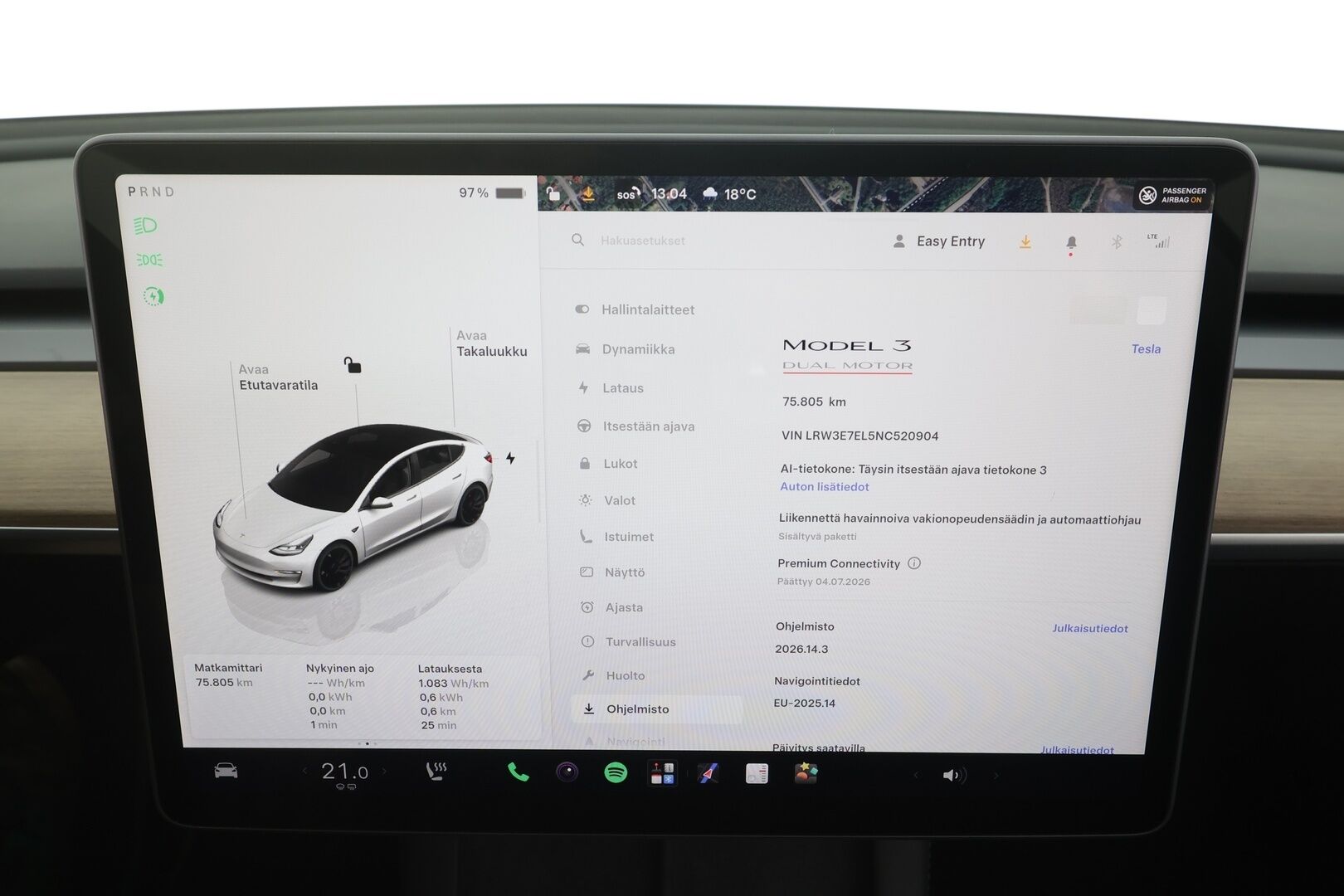 TESLA MODEL 3 2022 Performance Dual Motor - | ACC | ILP | Ryzen | Matrix | Lasikatto | Premium audio | Sähkönahat | Muistipenkki | P.kamera | Autosteer | 2x renkaat aluin | 