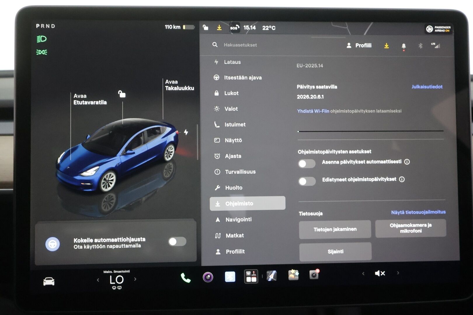 TESLA MODEL 3 2022 Long Range Dual Motor - | ACC | Koukku | ILP | Matrix-LED | Premium Audio | Lasikatto | P.kamera ja tutkat | Nahat | Muistipenkki | Autosteer | 2x renkaat aluin | ALV |
