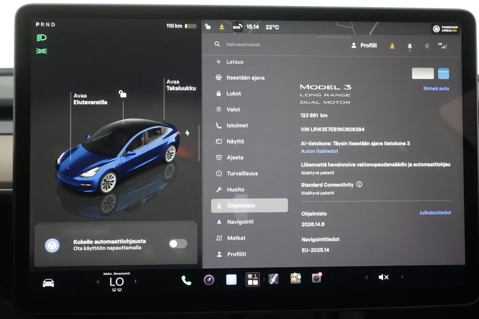 TESLA MODEL 3 2022 Long Range Dual Motor - | ACC | Koukku | ILP | Matrix-LED | Premium Audio | Lasikatto | P.kamera ja tutkat | Nahat | Muistipenkki | Autosteer | 2x renkaat aluin | ALV |