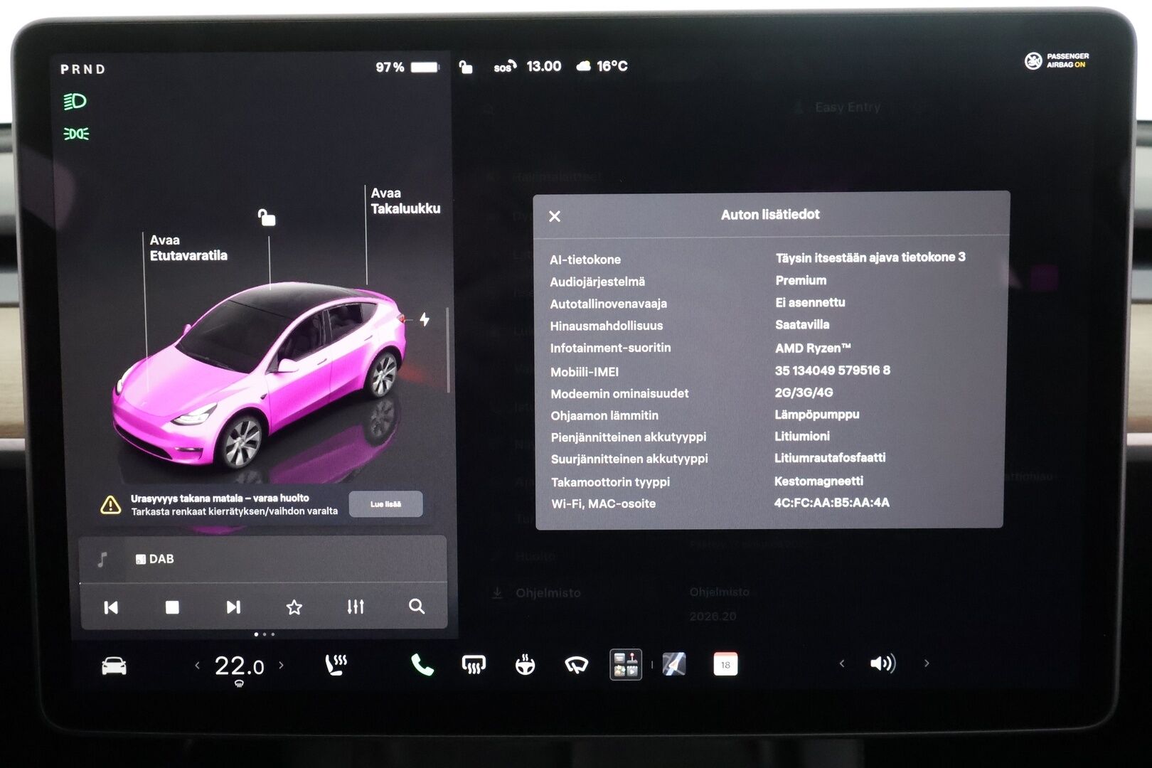 TESLA MODEL Y 2023 RWD - | ACC | ILP | Koukku | Ryzen | Matrix | Lasikatto | Premium Audio | Sähkönahat | Muistipenkki | P.kamera | Autosteer | 2x renkaat aluin | ALV |