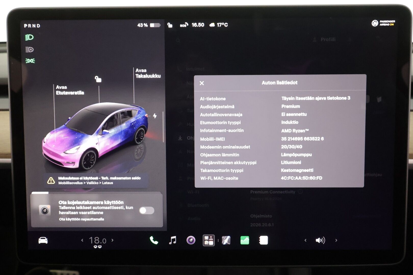 TESLA MODEL Y 2022 Performance - | ILP | Lasikatto | ACC | Matrix-LED | P.Kamera | Muistipenkki | Premium Audio | Navi | Kaistavahti | Keyless | 