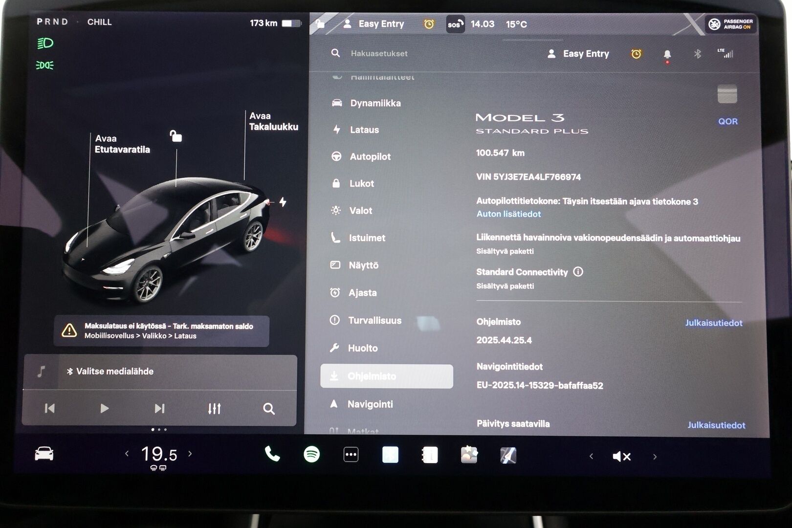 Tesla Model 3 2020 Standard Range Plus - | Lasikatto | ACC | LED | P.Kamera | Muistipenkki | Premium Speakers | Kaistavahti | Navi | Keyless | Kahdet renkaat |