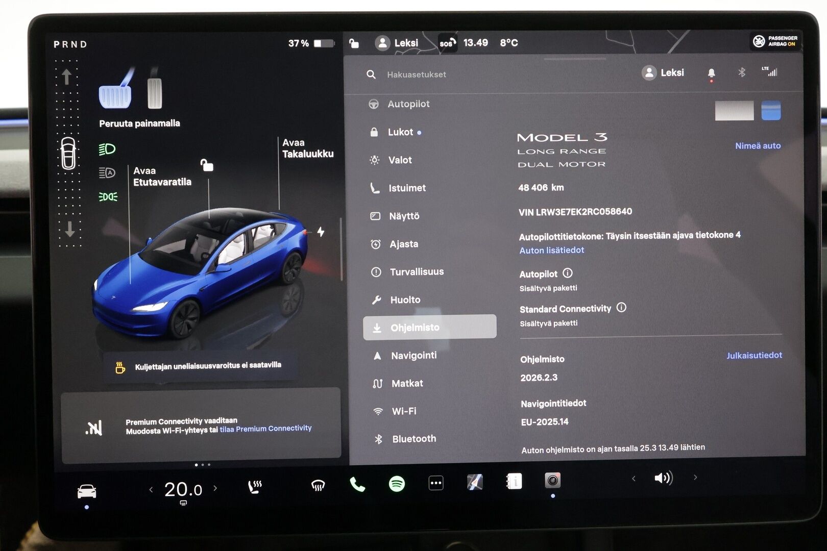 Tesla Model 3 2024 Long Range * Koukku / ILP / ACC / Lasikatto / Matrix-LED / P.Kamera / Ilmastoitu Muistipenkki / Premium Audio * - Suomi-auto / Kahdet renkaat aluvanteilla