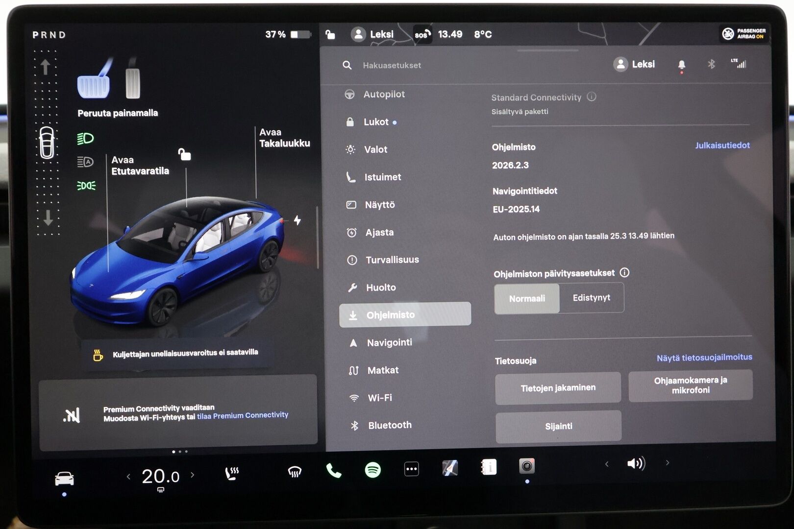 Tesla Model 3 2024 Long Range * Koukku / ILP / ACC / Lasikatto / Matrix-LED / P.Kamera / Ilmastoitu Muistipenkki / Premium Audio * - Suomi-auto / Kahdet renkaat aluvanteilla