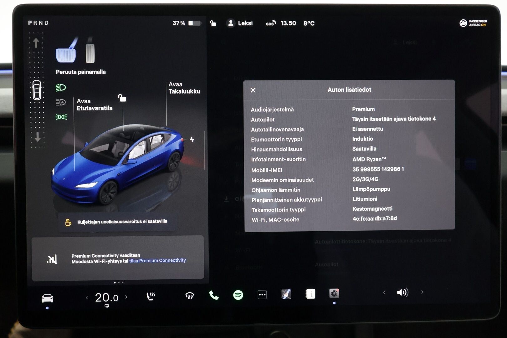Tesla Model 3 2024 Long Range * Koukku / ILP / ACC / Lasikatto / Matrix-LED / P.Kamera / Ilmastoitu Muistipenkki / Premium Audio * - Suomi-auto / Kahdet renkaat aluvanteilla