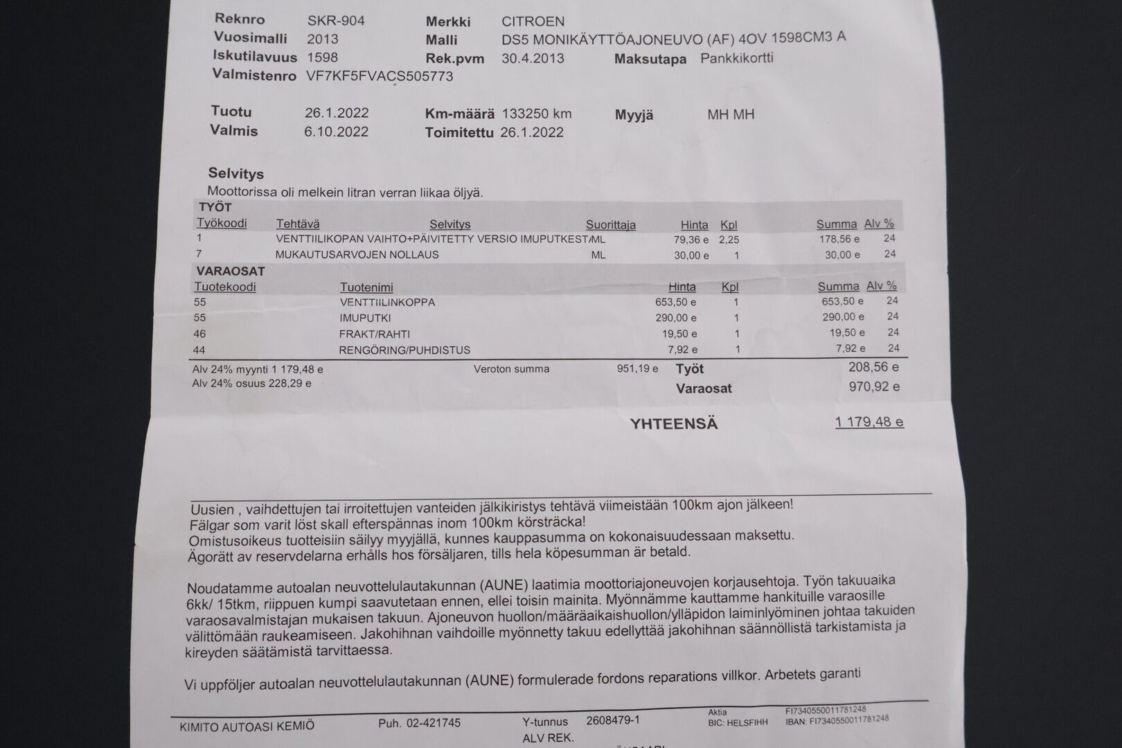 Citroen DS5 2013 THP 156 Chic Automaatti *Myydään Huutokaupat.com* - *Pitkä leima 03.2026 / viimeisin huolto 03.2025*