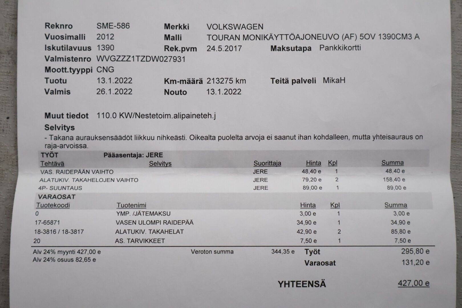 Volkswagen Touran 2012 1,4 Cross Touran TGI EcoFuel DSG 110kW 150hv * YritysOutlet - Myydään vain yrityksille *