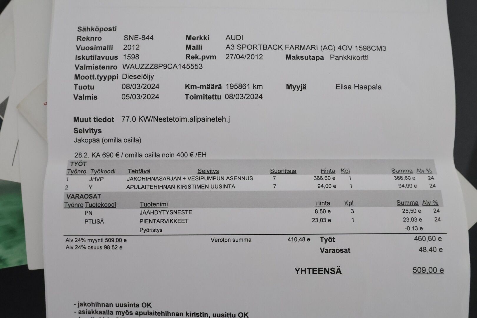 Audi A3 2012 Sportback Attraction Business 1,6 TDI e (DPF) 77 kW Start-Stop - *Myydään huutokaupat.com* - KORKO VAIN 3,99 %