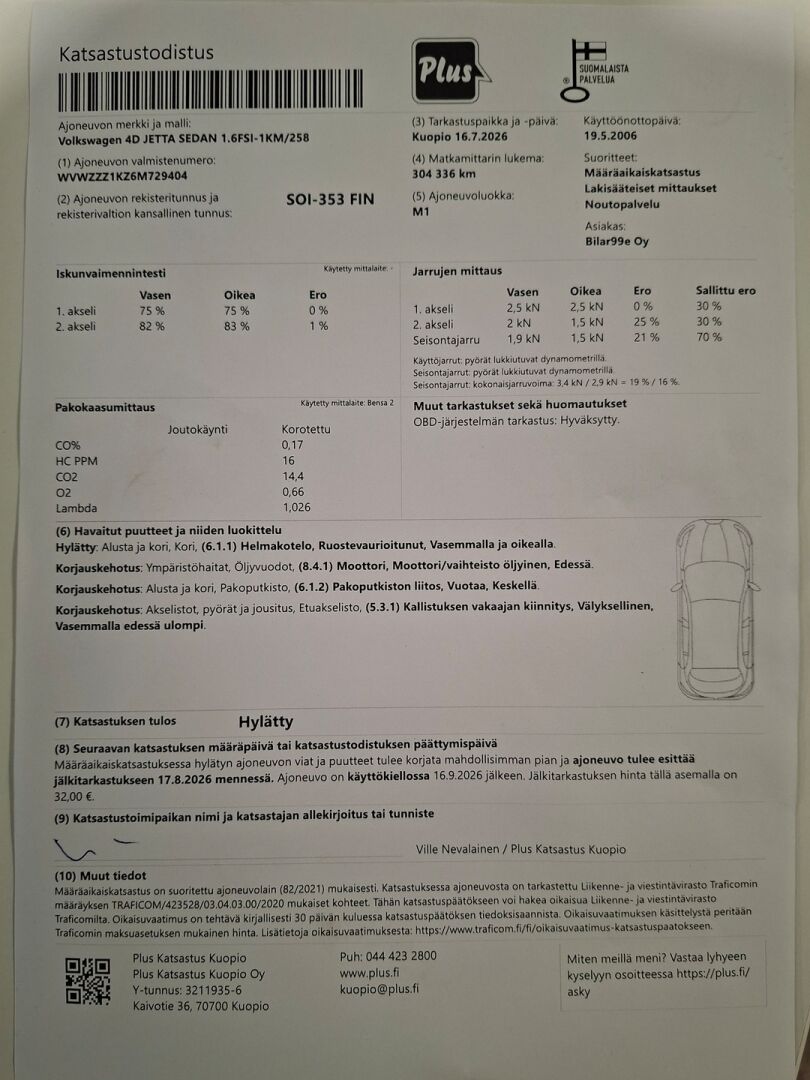 Volkswagen Jetta 2006 4D JETTA SEDAN 1.6FSI - YritysOutlet - Myydään vain yrityksille - | Suomi-auto | Lohkolämmitin | Vakkari | Ilmastointi | Vetokoukku | 