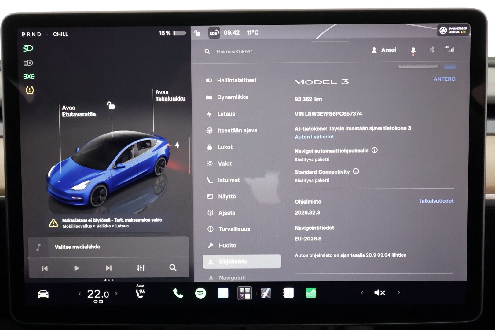 Tesla Model 3 2023 Standard Range Plus - | ACC | ILP | EAP | Matrix-LED | Ryzen | Lasikatto | Nahkaverhoilu | Muistipenkki | P.kamera | Lämm. ratti | Lämm. takapenkit | 2x renkaat aluin |