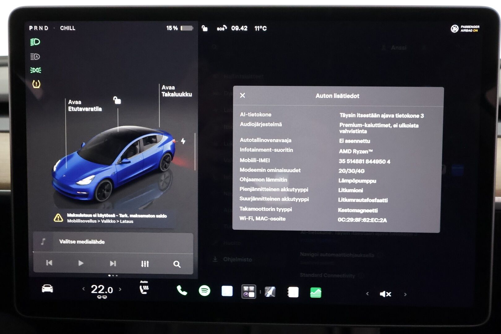 Tesla Model 3 2023 Standard Range Plus - | ACC | ILP | EAP | Matrix-LED | Ryzen | Lasikatto | Nahkaverhoilu | Muistipenkki | P.kamera | Lämm. ratti | Lämm. takapenkit | 2x renkaat aluin |