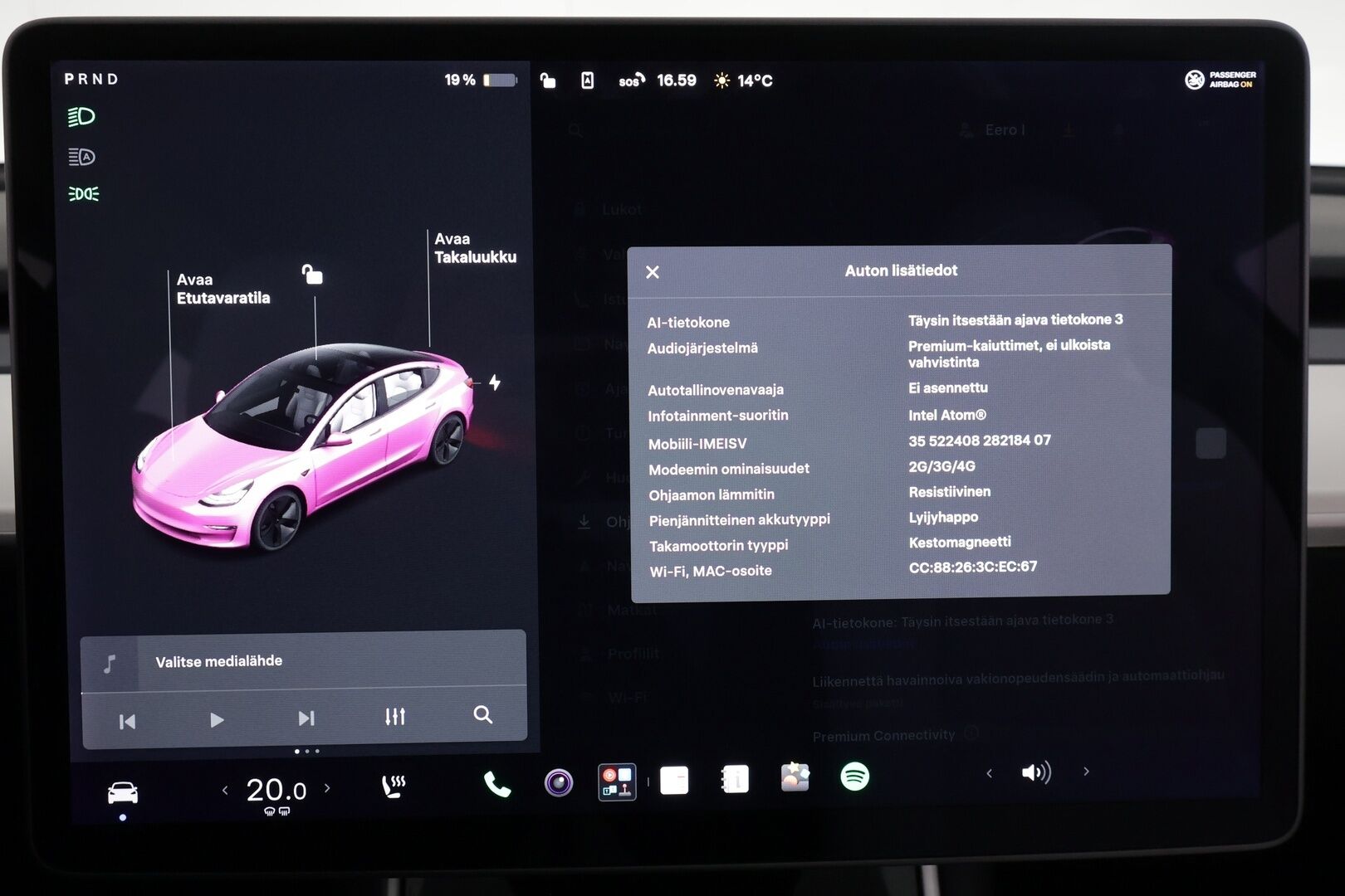 Tesla Model 3 2020 Standard Range Plus - | Lasikatto | ACC | LED | P.Kamera | Premium Speakers | Muistipenkki | Kaistavahti | Navi | Keyless | 2x Latauskaapelit |