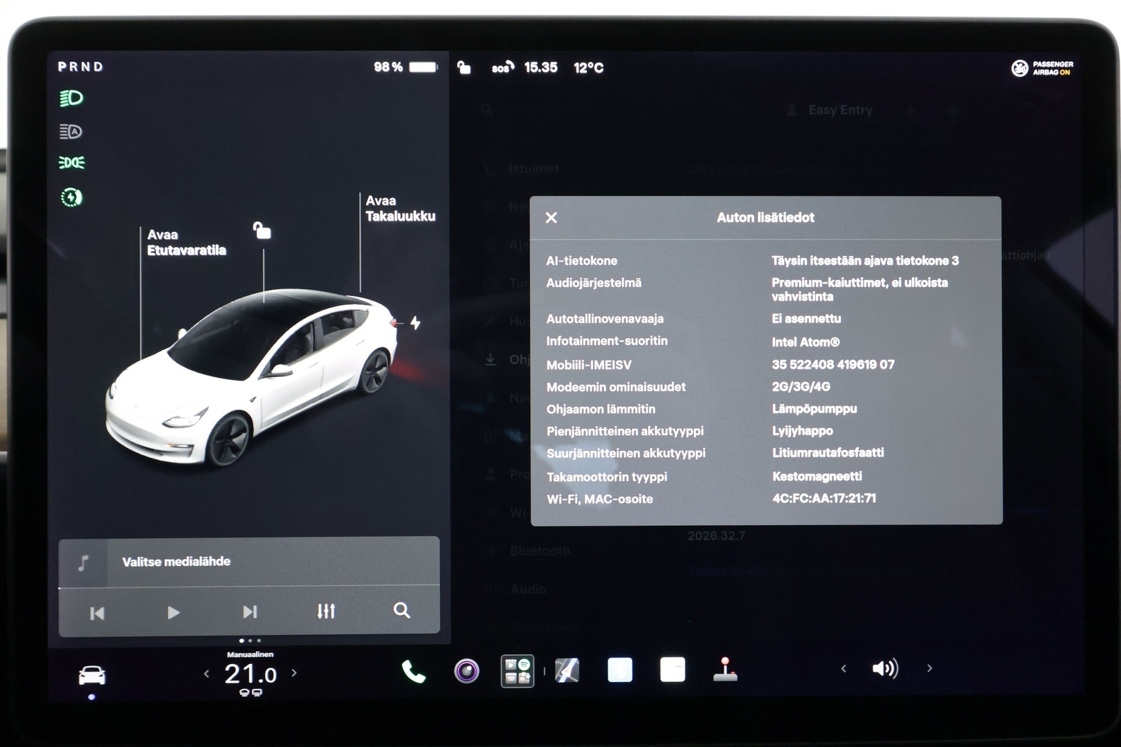 Tesla Model 3 2021 Standard Range Plus - | ACC | ILP | Lasikatto | Sähkönahat | Muistipenkki | Matrix-LED | P.kamera ja tutkat | Autosteer | 2x renkaat aluin | 