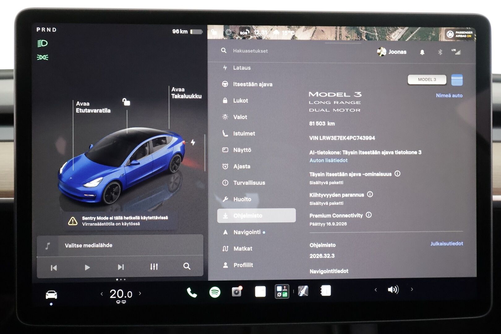 Tesla Model 3 2023 Long Range - | FSD | Acceleration Boost | 1-om suomiauto | ACC | ILP | Matrix | Premium Audio | Ryzen | Lasikatto | Sähkönahat | Muistipenkki | 2x renkaat aluin | 