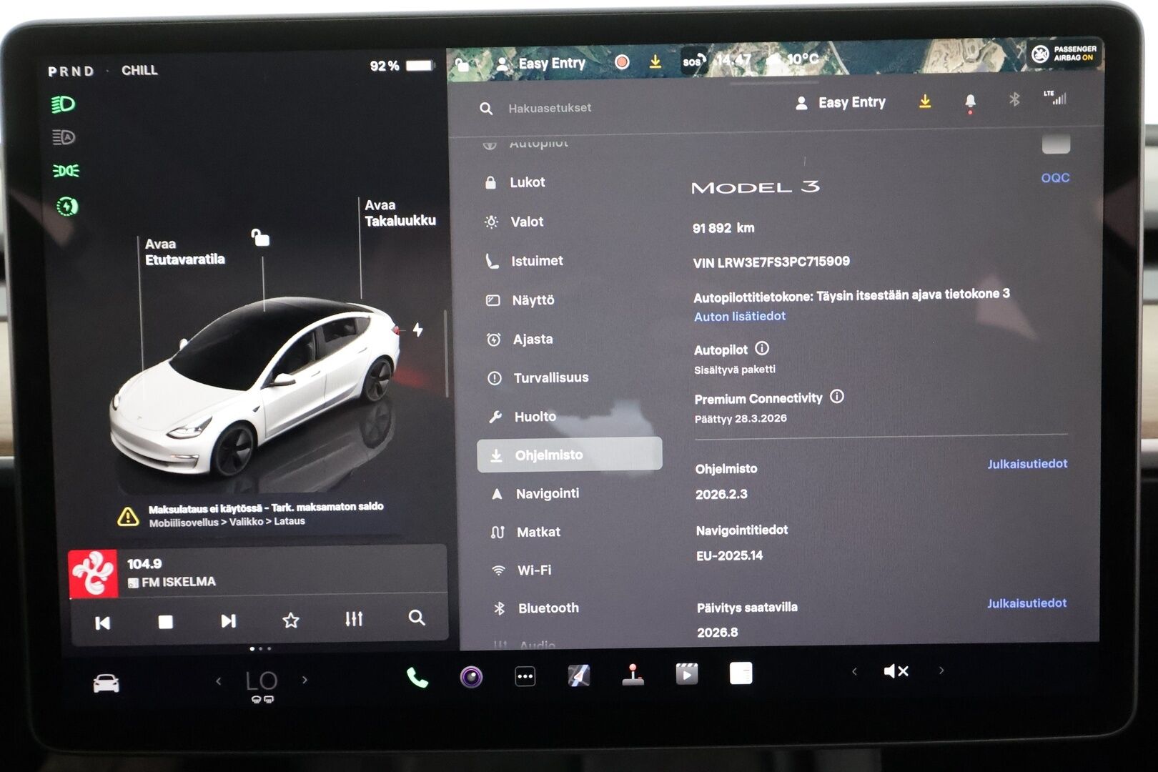 Tesla Model 3 2023 RWD * ILP / ACC / Lasikatto / Premium Speakers / P.Kamera / Matrix-LED / Muistipenkki / Kaistavahti * - Suomi-auto / Akku kuntotarkastettu / 2x Latauskaapelit