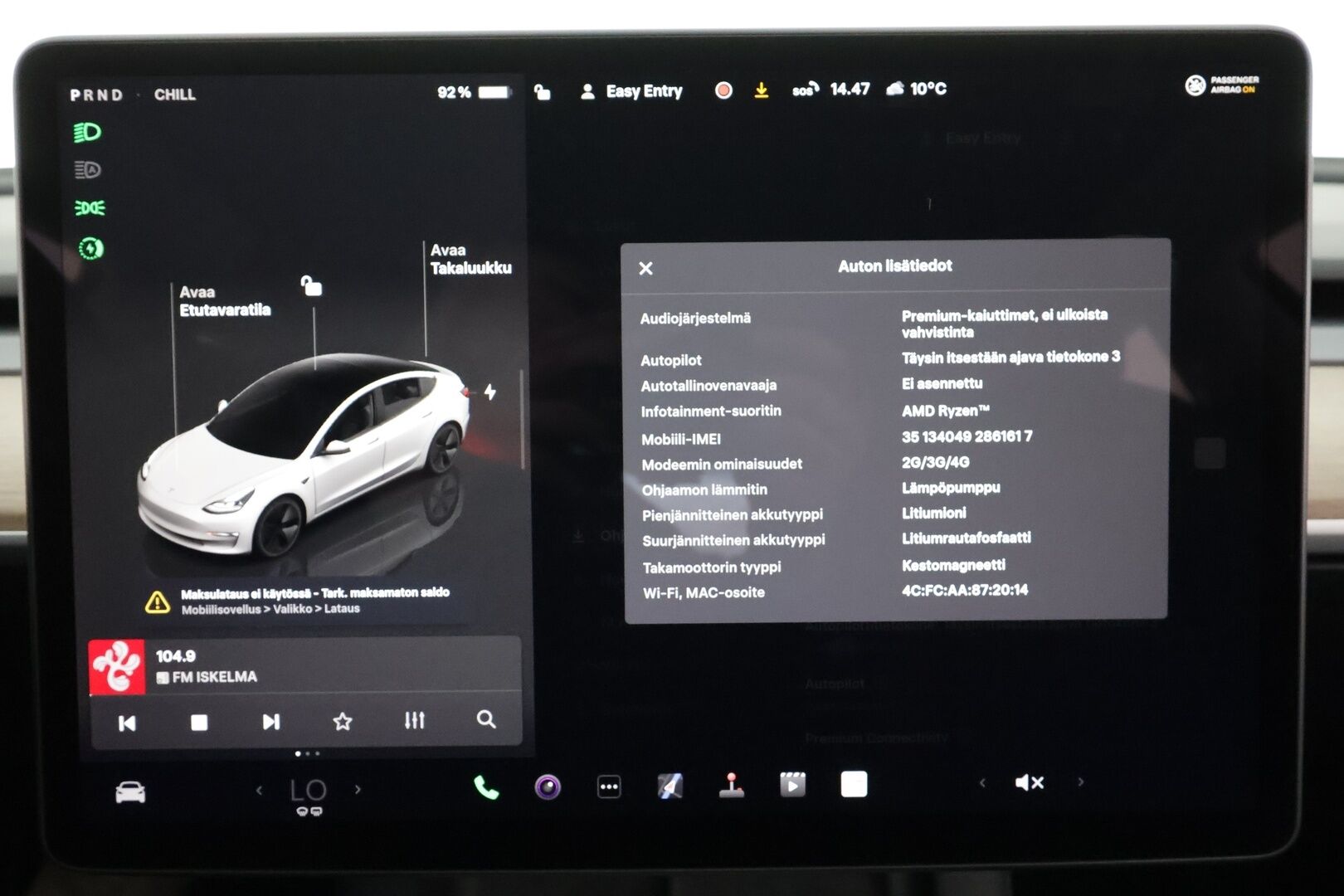Tesla Model 3 2023 RWD * ILP / ACC / Lasikatto / Premium Speakers / P.Kamera / Matrix-LED / Muistipenkki / Kaistavahti * - Suomi-auto / Akku kuntotarkastettu / 2x Latauskaapelit