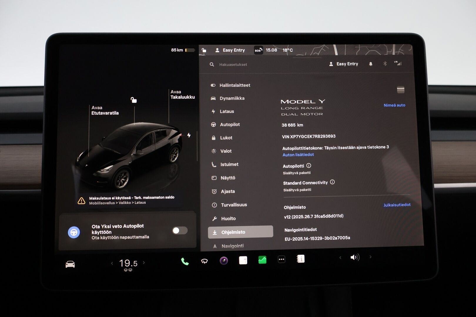 Tesla Model Y 2024 Long Range - 1-Omisteinen Suomiauto / Vetokoukku / Lämpöpumppu / Matrix LED / P.Kamera / Adapt.Vakkari / Lasikatto / 2x Vanteet / Juuri saapunut Tampereelle!