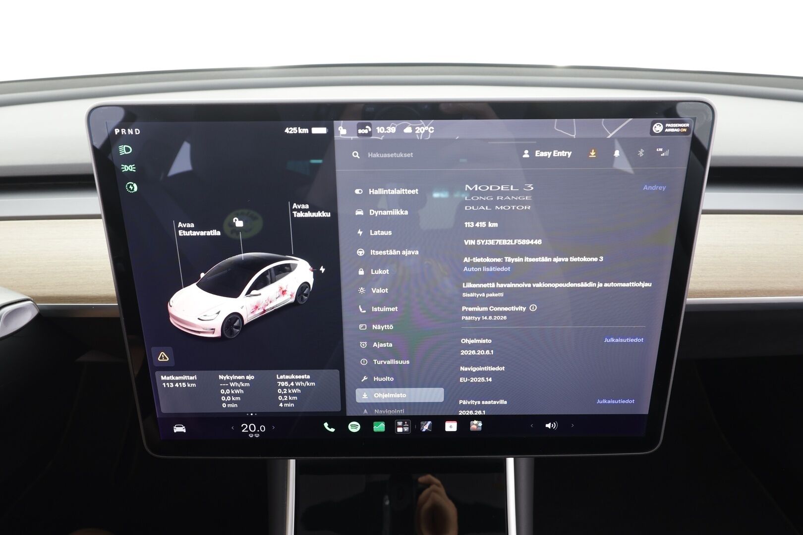 Tesla Model 3 2020 Long-Range Dual Motor AWD - | Lasikatto | ACC | P.Kamera | LED | Muistipenkki | Premium Audio | Kaistavahti | Navi | Keyless | 2x Latauskaapelit |