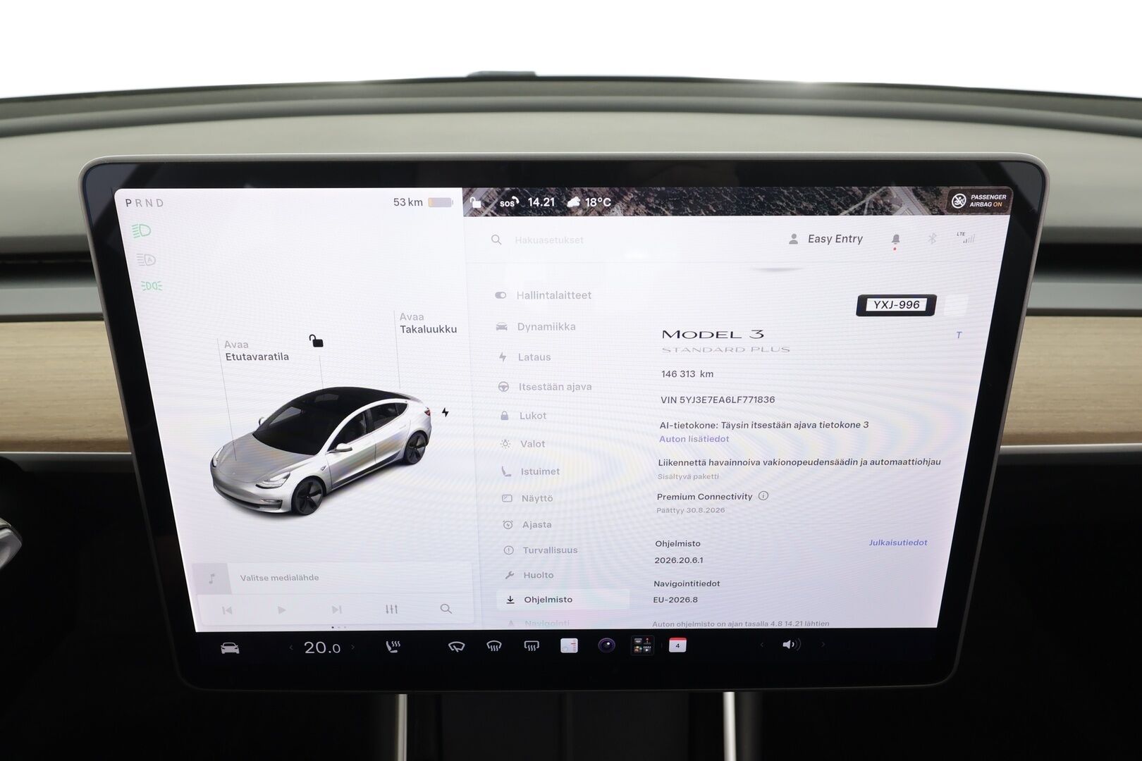 Tesla Model 3 2020 Standard RWD Plus - | Lasikatto | ACC | LED | P.Kamera | Muistipenkki | Premium Speakers | Navi | Kaistavahti | Keyless | Suomi-auto | 