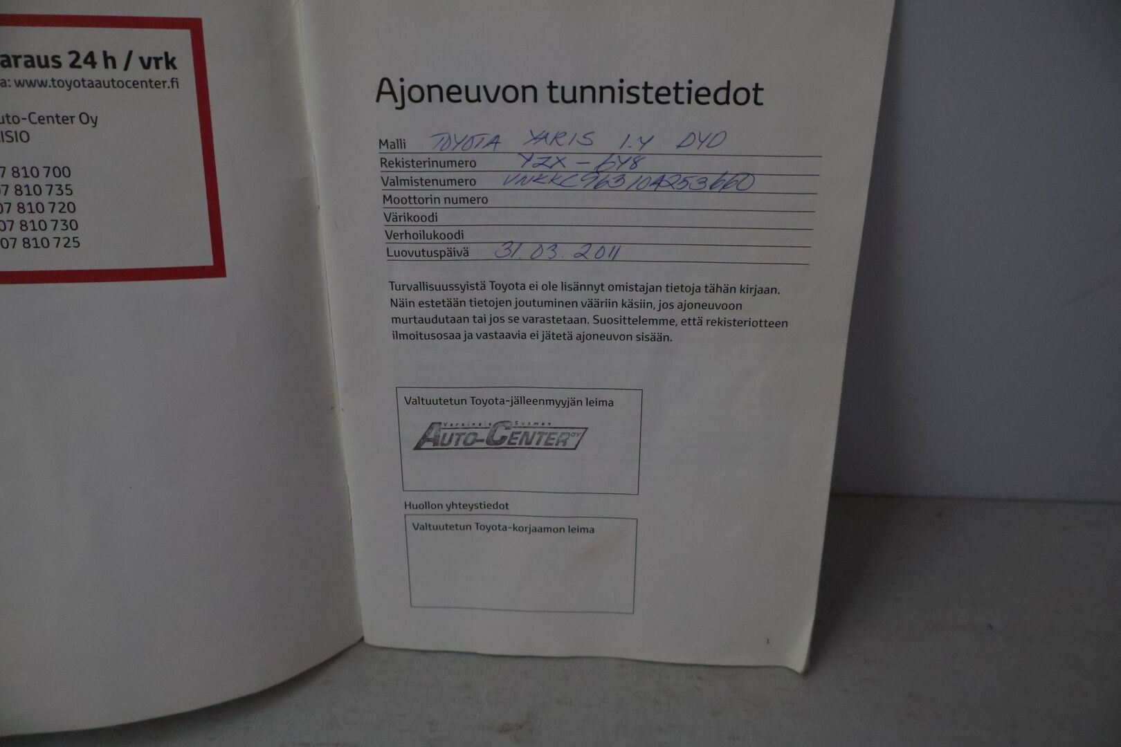 Toyota Yaris 2011 1,4 D-4D DPF Edition 2011 5ov *YritysOutlet - Myydään vain yrityksille* - *Suomi-auto / Pakettiautoksi rekisteröity / Kahdet renkaat / Huoltohistoria*