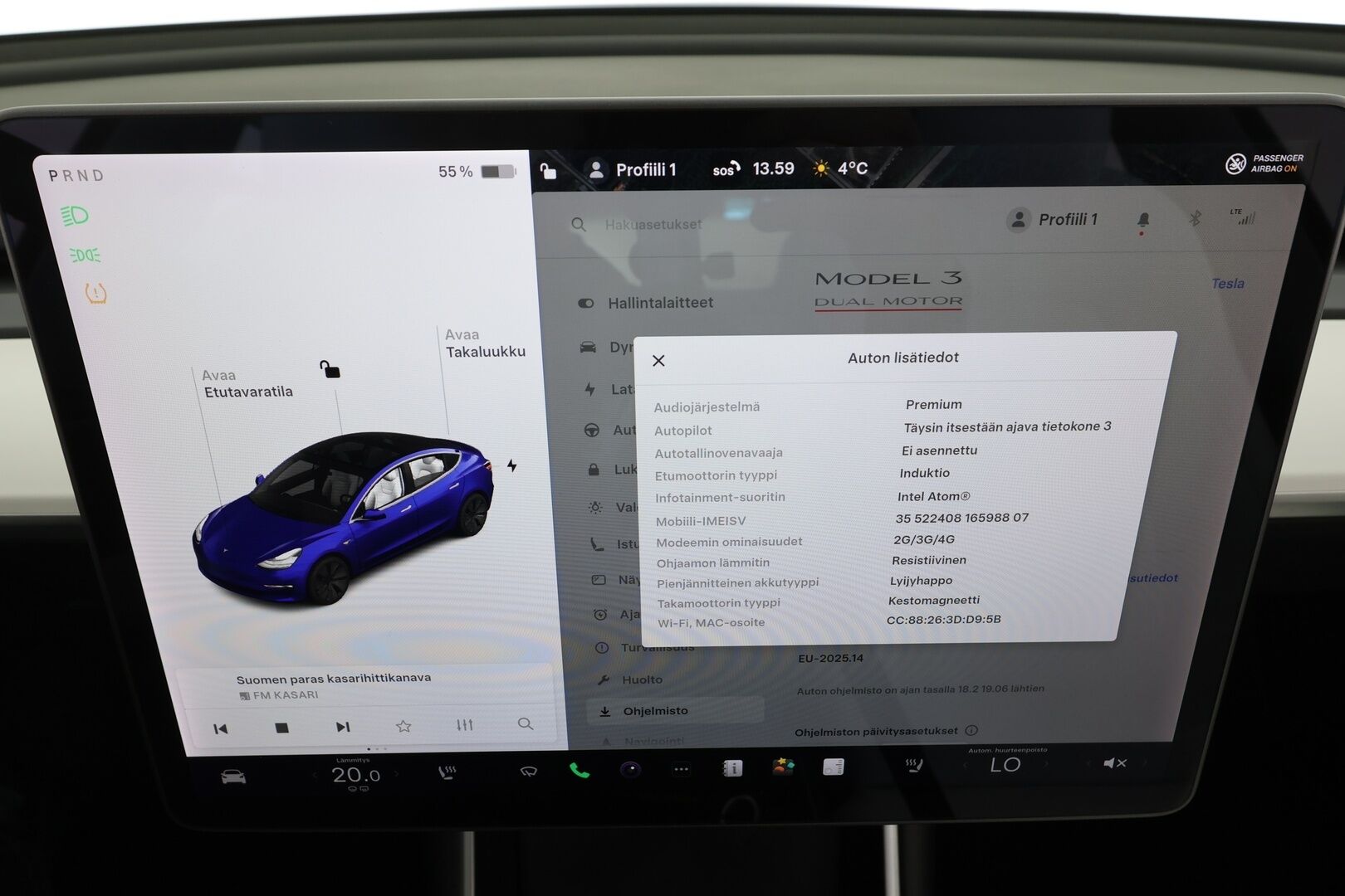 Tesla Model 3 2020 Performance * Suomi-auto / Lasikatto / Premium Audio / Vaaleat nahat / P.kamera * - Akku kuntotarkastettu SoH 95,5% / Kahdet renkaat aluvanteilla