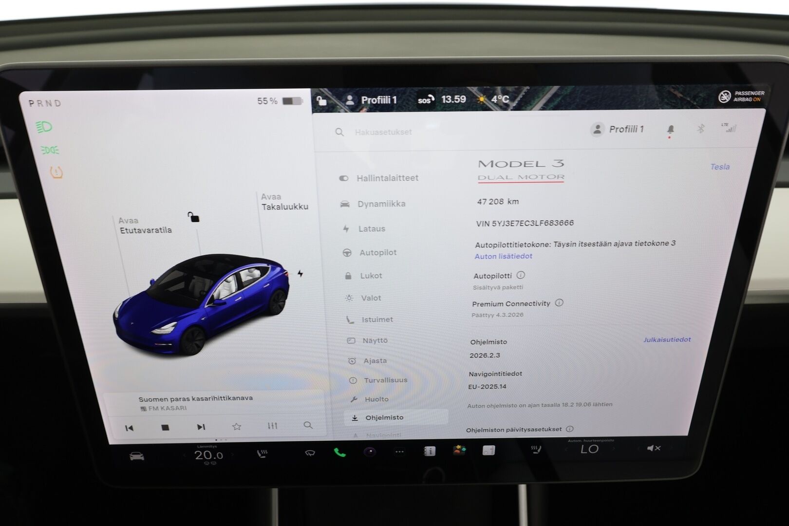 Tesla Model 3 2020 Performance * Suomi-auto / Lasikatto / Premium Audio / Vaaleat nahat / P.kamera * - Akku kuntotarkastettu SoH 95,5% / Kahdet renkaat aluvanteilla - HULLUT AVAJAISHULINAT KORKOTARJOUS 3,29 %